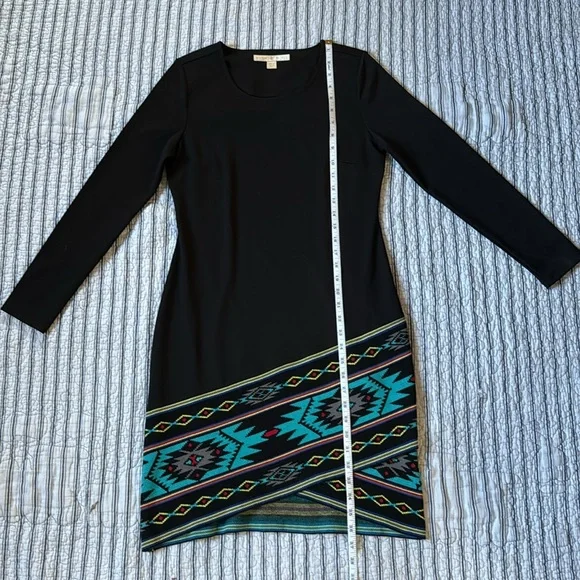 Boston Proper Sweater Knit Sheath Dress Long sleeve Aztec Tribal print size 4 - Picture 3 of 14